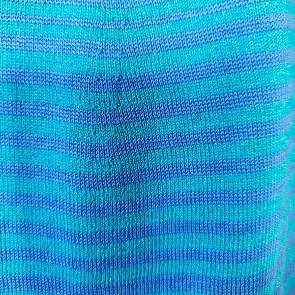 NEW! Coldwater Creek Size XL 16 Silk Cotton Blue Stripe Short Sleeve Knit Top - Picture 4 of 10